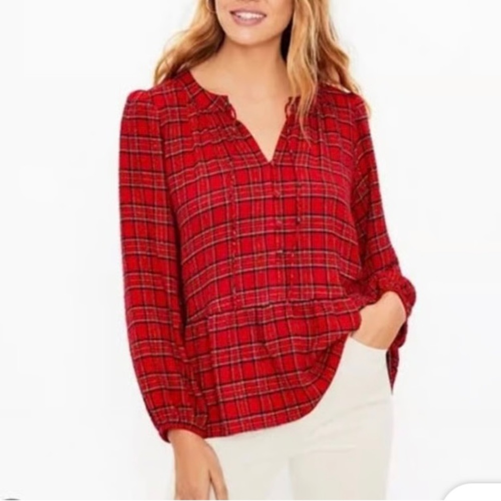 LOFT Red Plaid Women's Peplum Style Blouse (Christmas)